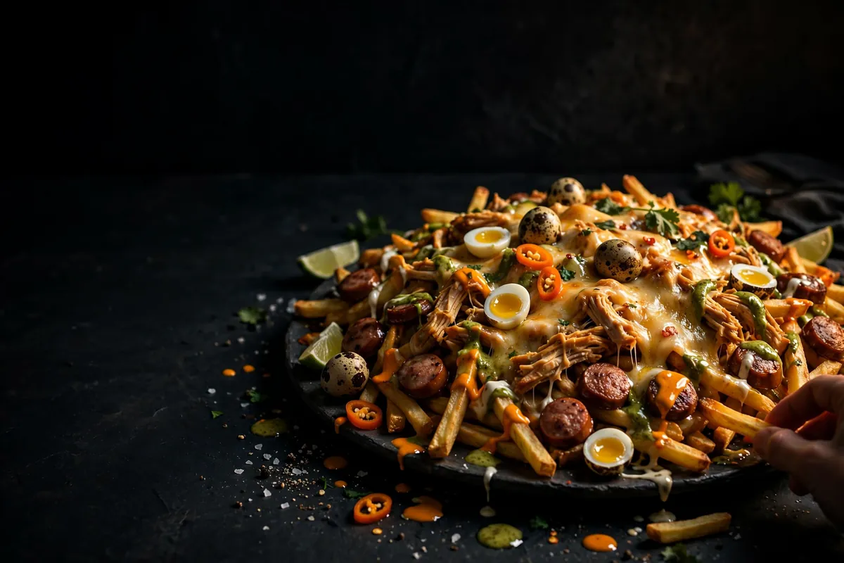 A salchipapa platter to share