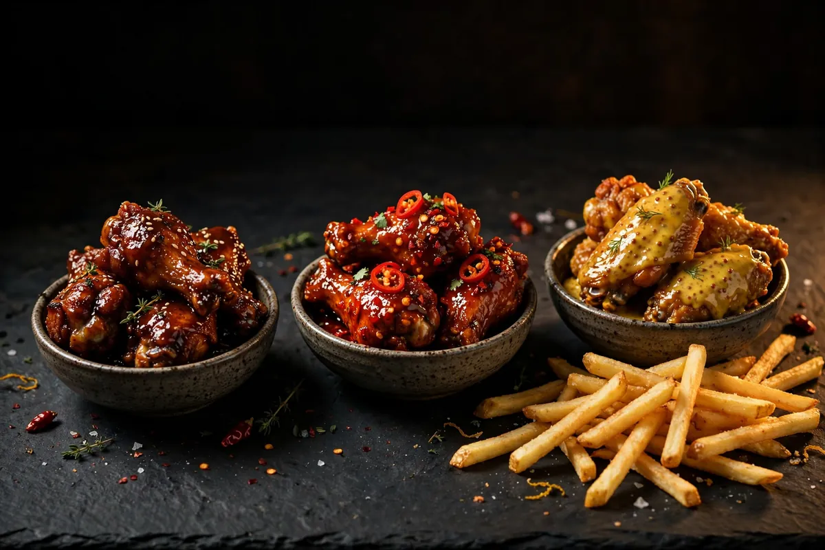 Chicken wings with three sauces
